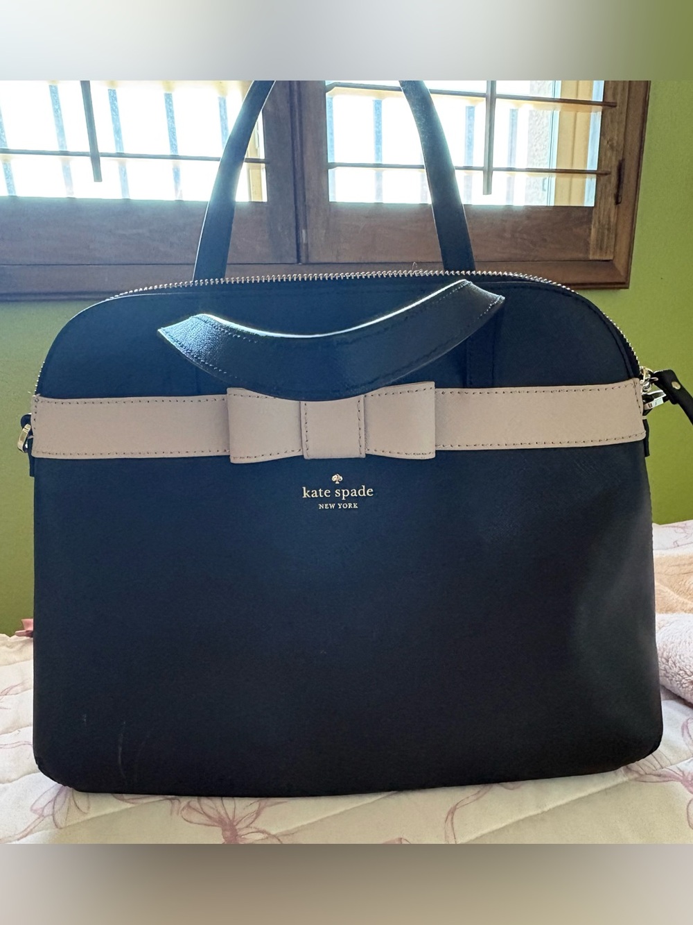 kate spade Black and Cream Bow-Trim Satchel